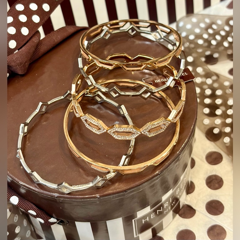 HENRI BENDEL Rose Gold/Silver-Tone Stackable Bangle Geometric/Honeycomb/Openwork - Picture 10 of 10